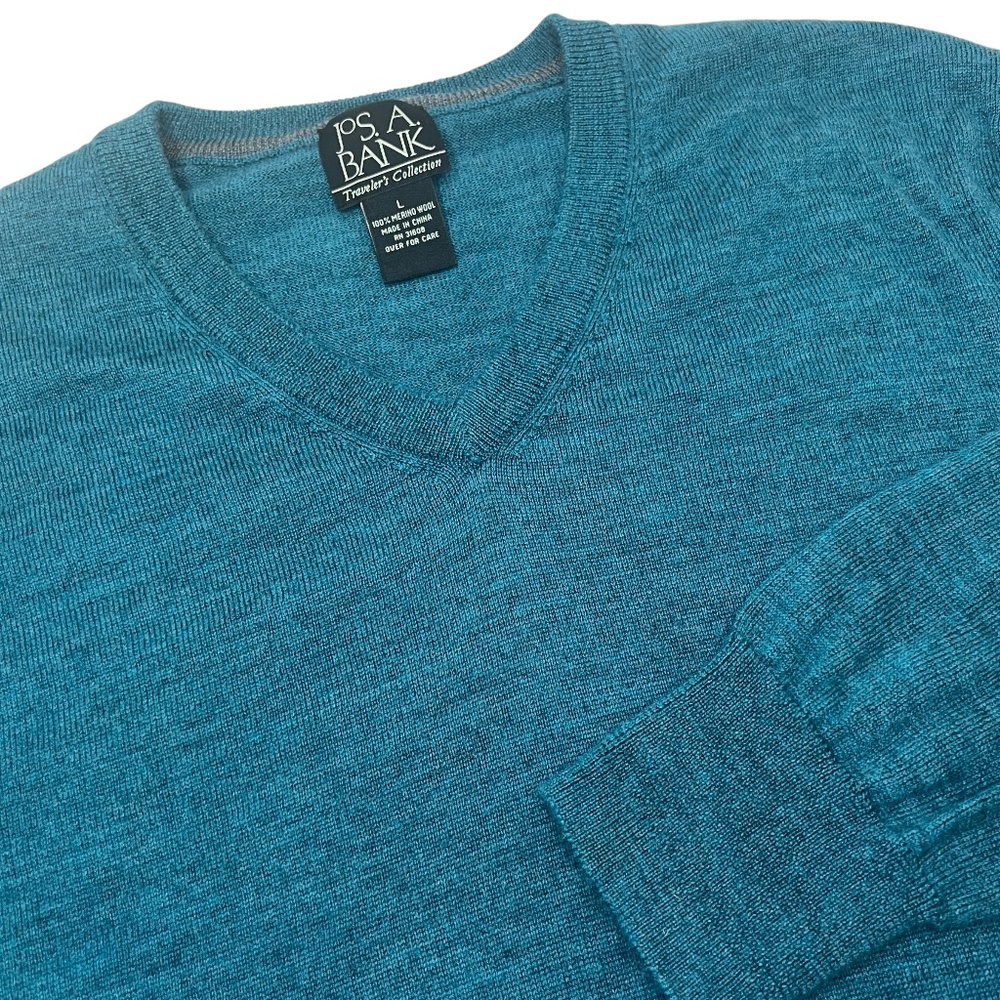 Jos A Bank Mens Traveler Merino Wool Sweater Size L Teal Old Money‎ Quiet Luxury
